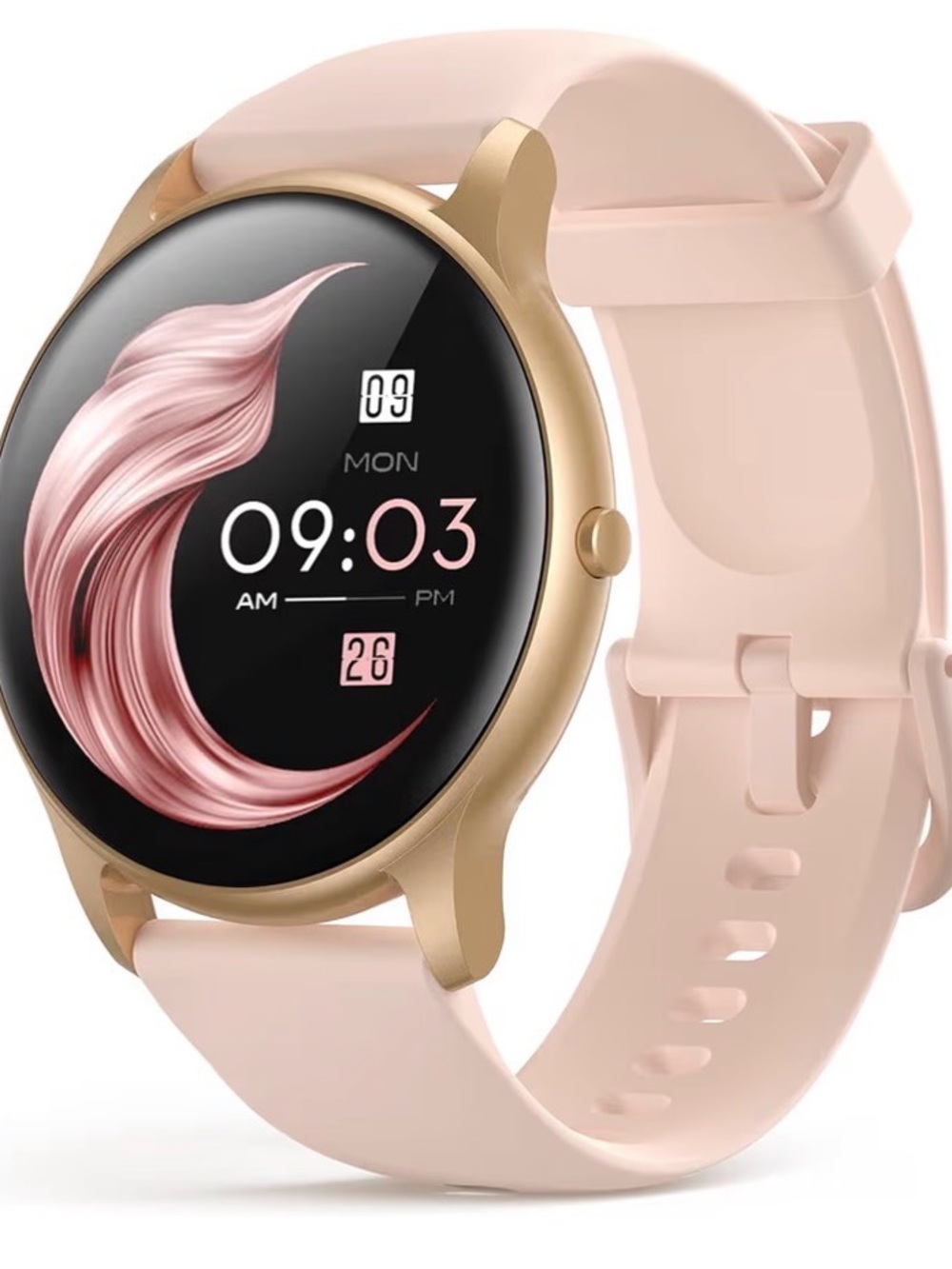 AGPTEK Smart Watch: Round Touchscreen Fitness Watch - Rose Gold and Blush Pink